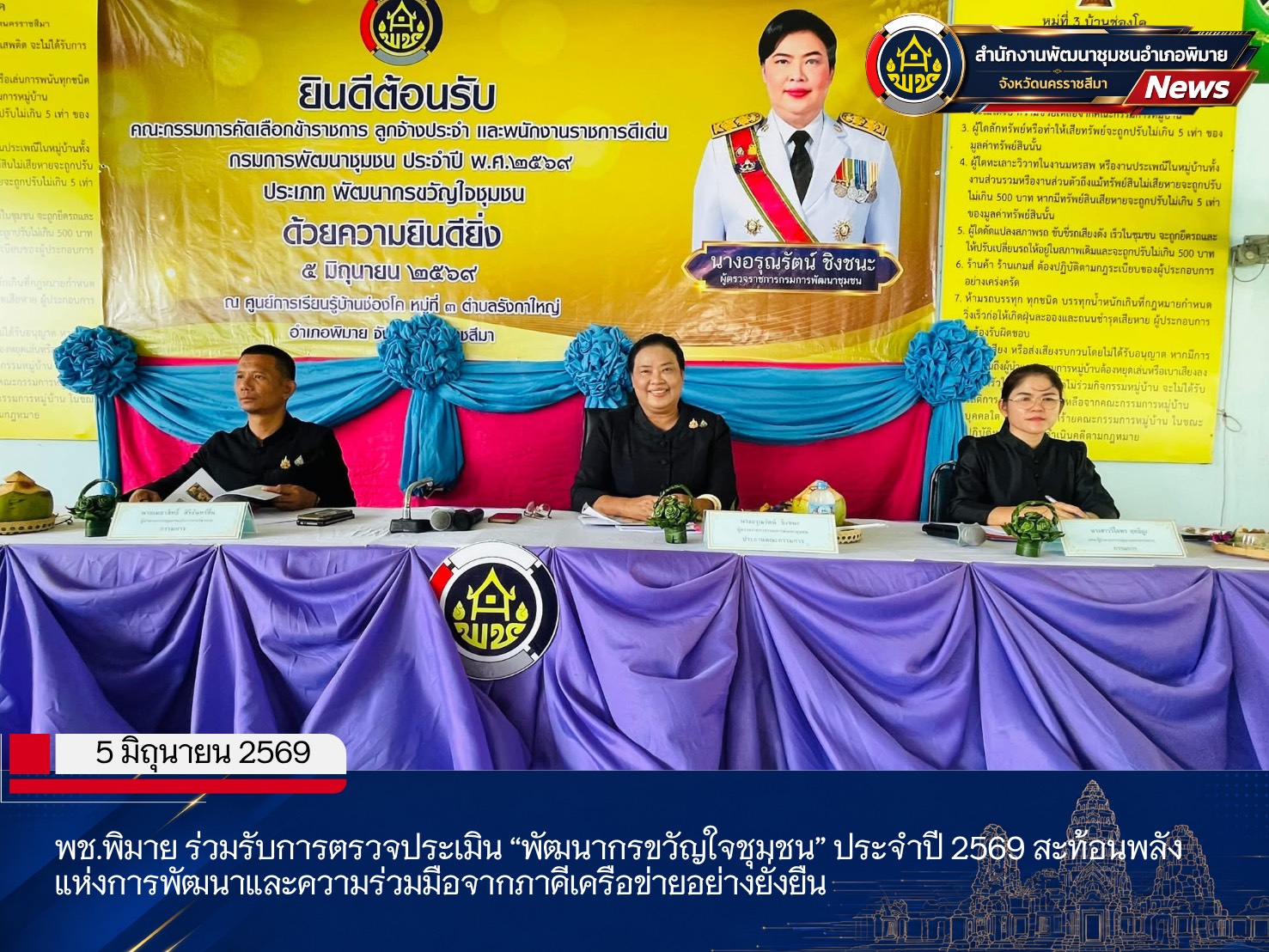 พช.พิมาย ร่วมรับการตรวจประเมิน “พัฒนากรขวัญใจชุมชน” ประจำปี 2569 สะท้อนพลังแห่งการพัฒนาและความร่วมมือจากภาคีเครือข่ายอย่างยั่งยืน 